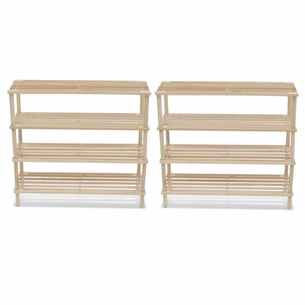 vidaXL 4-Tier Shoe Racks 2 pcs Solid Fir Wood - Image 1