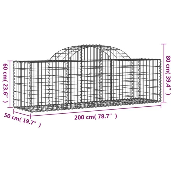 vidaXL Arched Gabion Basket 200x50x60/80 cm Galvanised Iron - Image 5