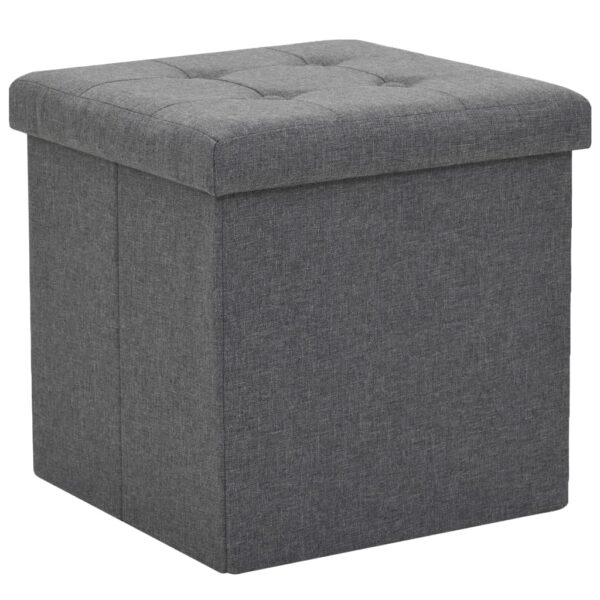 vidaXL Folding Storage Stools 2 pcs Dark Grey Faux Linen - Image 2