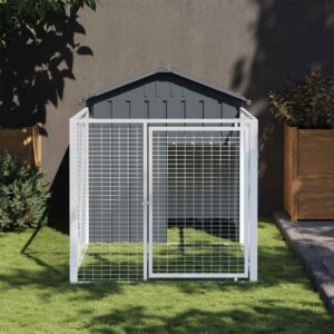 vidaXL Dog House with Run Anthracite 117x201x123 cm Galvanised Steel