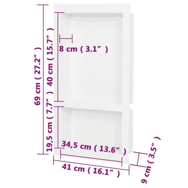 vidaXL Shower Niche with 2 Compartments High Gloss White 41x69x9 cm - Image 7
