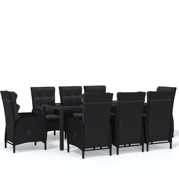 vidaXL 9 Piece Garden Dining Set Poly Rattan Black - Image 2
