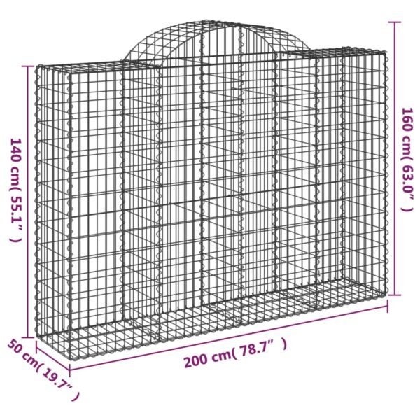 vidaXL Arched Gabion Basket 200x50x140/160 cm Galvanised Iron - Image 5