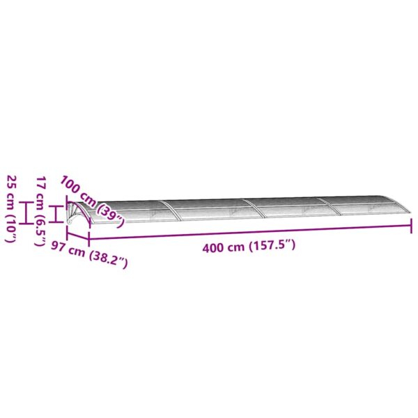 vidaXL Door Canopy Black 400x100 cm Polycarbonate - Image 7