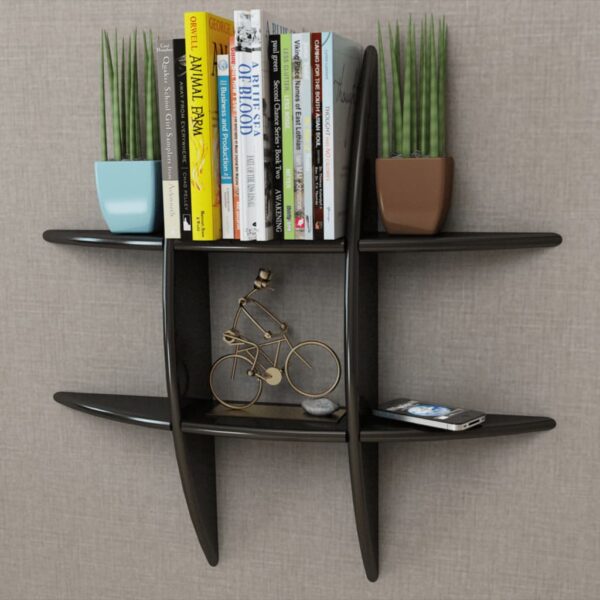 Black MDF Floating Wall Display Shelf Book/DVD Storage - Image 1