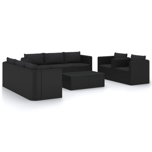 vidaXL 10 Piece Garden Lounge Set with Cushions Poly Rattan Black - Image 2