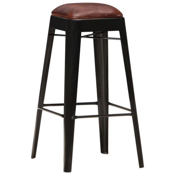vidaXL Bar Stools 4 pcs Black Real Leather - Image 2