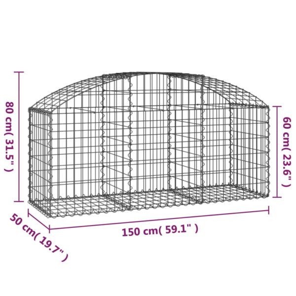 vidaXL Arched Gabion Basket 150x50x60/80 cm Galvanised Iron - Image 5