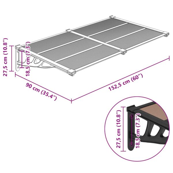 vidaXL Door Canopy Black 152.5x90 cm Polycarbonate - Image 6
