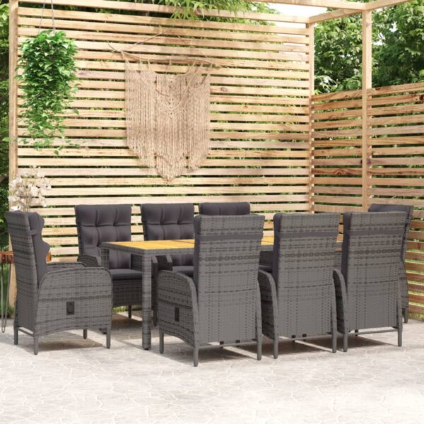 vidaXL 9 Piece Garden Dining Set Poly Rattan Grey - Image 1