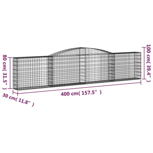 vidaXL Arched Gabion Basket 400x30x80/100 cm Galvanised Iron - Image 5
