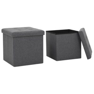 vidaXL Folding Storage Stools 2 pcs Dark Grey Faux Linen