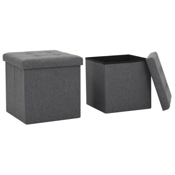 vidaXL Folding Storage Stools 2 pcs Dark Grey Faux Linen - Image 1