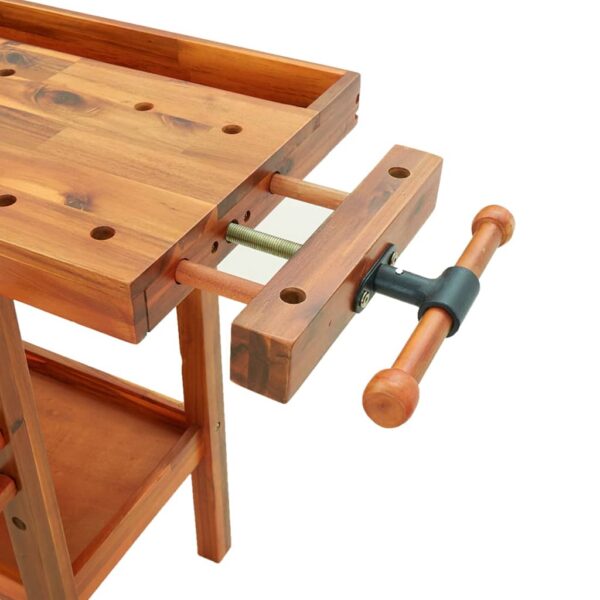 vidaXL Workbench with Drawer and Vices 124x52x83 cm Solid Wood Acacia - Image 9