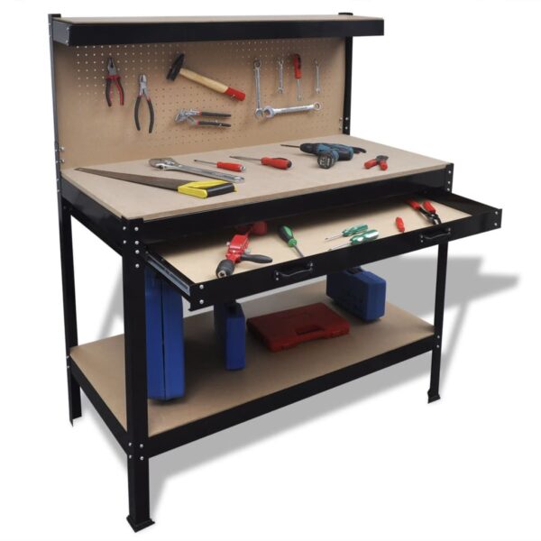 Workbench with Pegboard and Drawer - Image 1