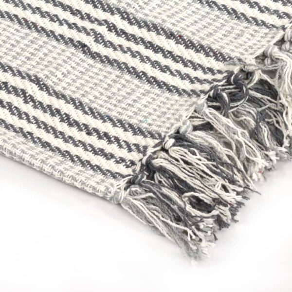 vidaXL Throw Cotton Stripes 160x210 cm Grey and White - Image 4