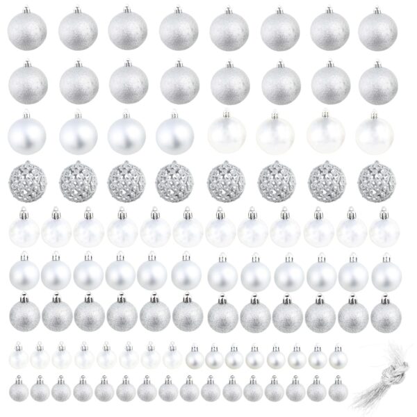 vidaXL 100 Piece Christmas Ball Set 3/4/6 cm Silver - Image 2