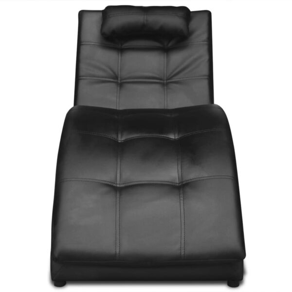 vidaXL Chaise Longue with Pillow Black Faux Leather - Image 2