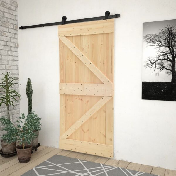 vidaXL Sliding Door with Hardware Set 80x210 cm Solid Pine Wood - Image 1