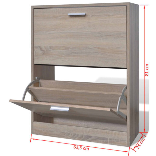 Oak Look Wooden Shoe Cabinet with 2 Compartments - Image 7