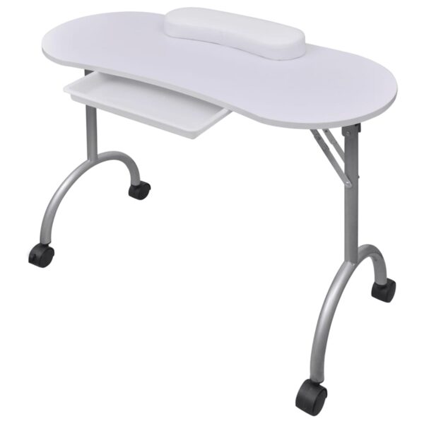 Folding Manicure Nail Table with Castors White - Image 1