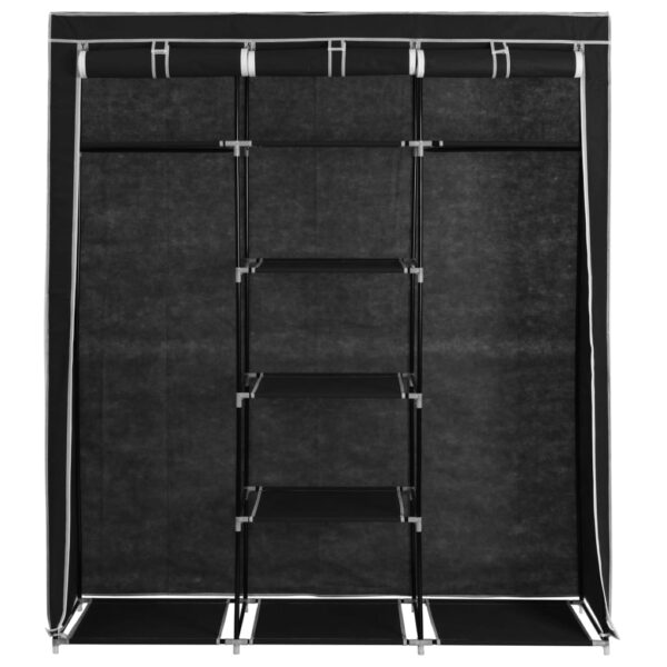 vidaXL Wardrobe with Compartments and Rods Black 150x45x175 cm Fabric - Image 9