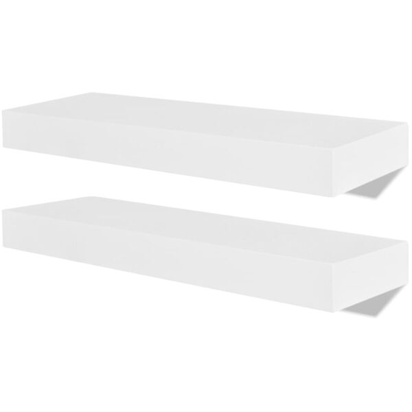 2 White MDF Floating Wall Display Shelves Book/DVD Storage - Image 2