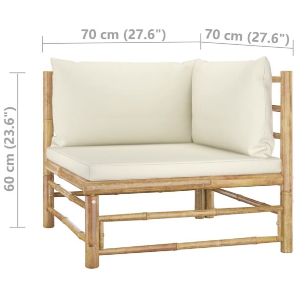 vidaXL 11 Piece Garden Lounge Set with Cream White Cushions Bamboo - Image 11