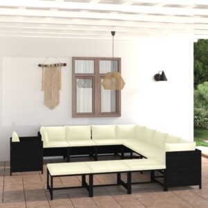 vidaXL 12 Piece Garden Lounge Set with Cushions Poly Rattan Black