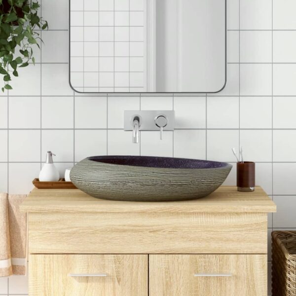 vidaXL Countertop Basin Purple and Grey Oval 59x40x14 cm Ceramic - Image 1