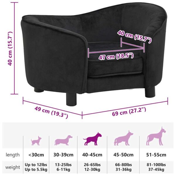 vidaXL Dog Sofa Black 69x49x40 cm Plush - Image 9