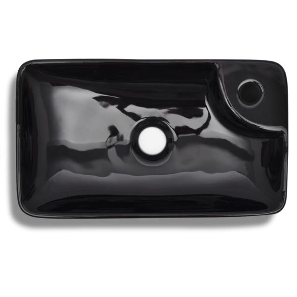 vidaXL Ceramic Bathroom Sink Basin with Faucet Hole Black - Image 4