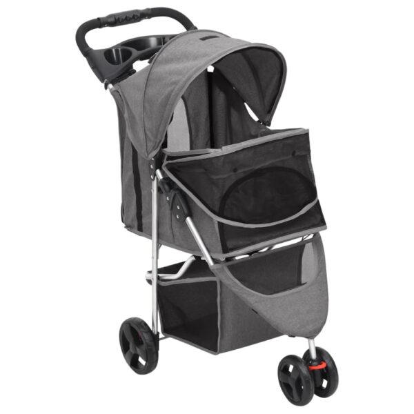 vidaXL Folding Dog Stroller Grey 80x46x98 cm Oxford Fabric - Image 3
