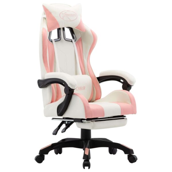 vidaXL Racing Chair with Footrest Pink and White Faux Leather - Image 1
