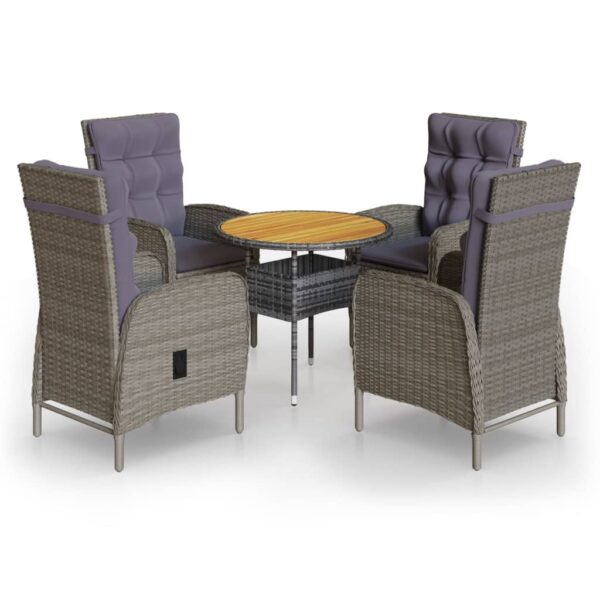 vidaXL 5 Piece Garden Bistro Set Poly Rattan Grey - Image 2
