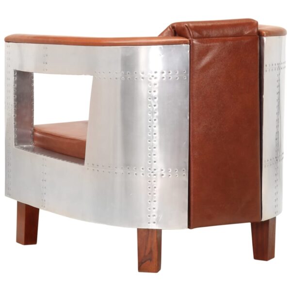 vidaXL Aviator Armchair Brown Real Leather - Image 4