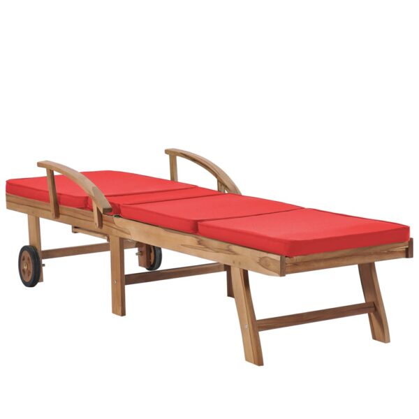 vidaXL Sun Loungers with Cushions 2 pcs Solid Teak Wood Red - Image 6