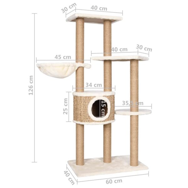 vidaXL Cat Tree with Scratching Post 126cm Seagrass - Image 8