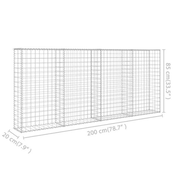 vidaXL Gabion Wall with Covers Galvanised Steel 200x20x85 cm - Image 7