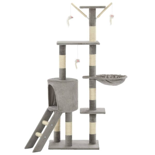 vidaXL Cat Tree with Sisal Scratching Posts 138 cm Grey - Image 3
