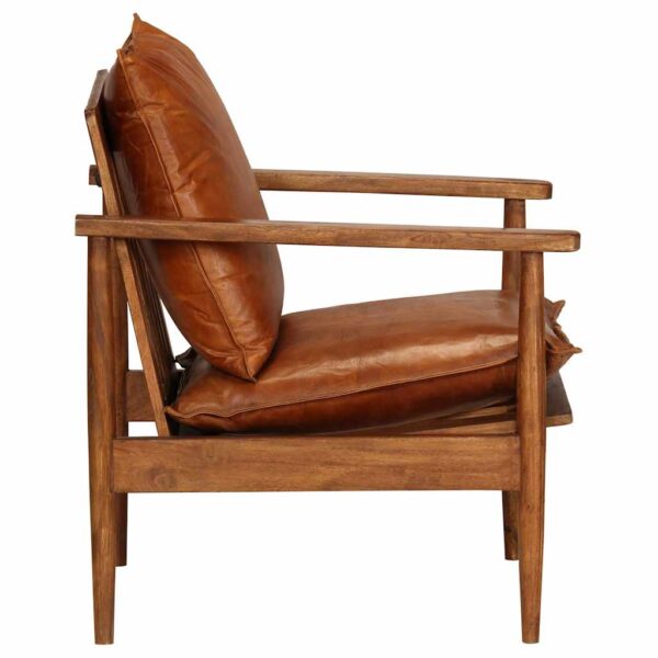 vidaXL Armchair Brown Real Leather with Acacia Wood - Image 3
