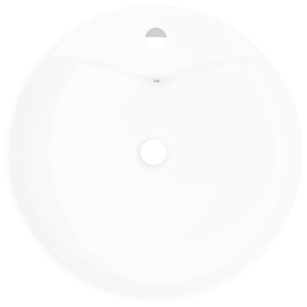 vidaXL Ceramic Bathroom Sink Basin Faucet/Overflow Hole White Round - Image 3