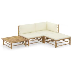 vidaXL 4 Piece Garden Lounge Set with Cream White Cushions Bamboo