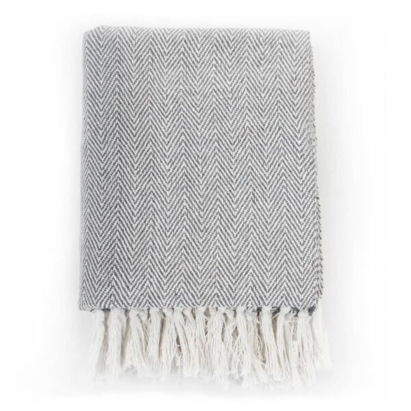 vidaXL Throw Cotton Herringbone 160x210 cm Grey - Image 2