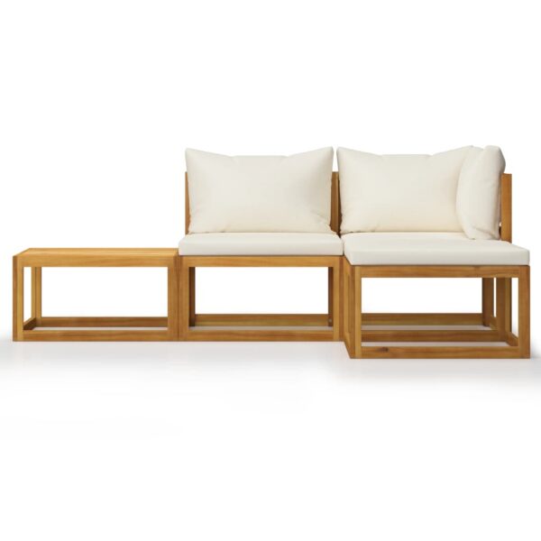 vidaXL 4 Piece Garden Lounge Set with Cushion Cream Solid Acacia Wood - Image 3