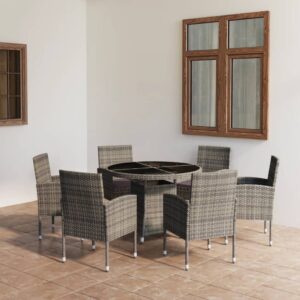 vidaXL 7 Piece Garden Dining Set Poly Rattan Anthracite & Grey