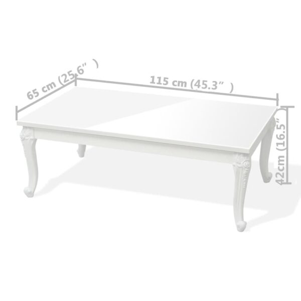 vidaXL Coffee Table 115x65x42 cm High Gloss White - Image 5