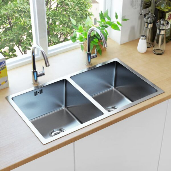 vidaXL Handmade Kitchen Sink with Overflow Hole Stainless Steel - Image 1