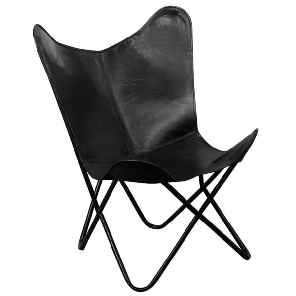 vidaXL Butterfly Chair Black Real Leather - Image 2
