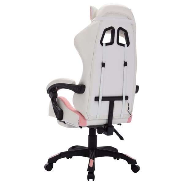 vidaXL Racing Chair with RGB LED Lights Pink and White Faux Leather - Image 6